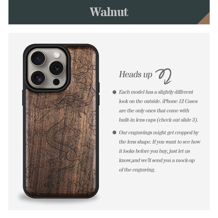 The Dragon's Ascent, Classic Engraved Wood & TPU Case - Artisanal Cover for Apple iPhone