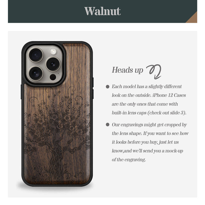 The Enchanted Tree, Classic Engraved Wood & TPU Case - Artisanal Cover for Apple iPhone