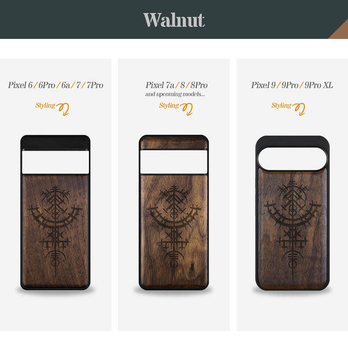 Vegvísir, Classic Engraved Wood & TPU Case - Artisanal Cover for Google Pixel