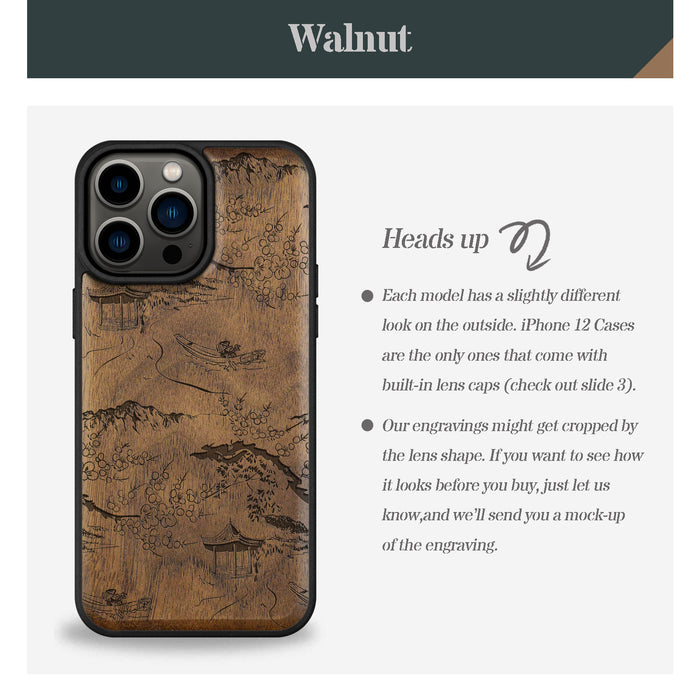 An Intricate Chinese Landscape, Classic Engraved Wood & TPU Case - Artisanal Cover for Apple iPhone