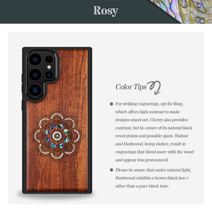 Mystic Floral Harmony, Hand-Inlaid Wood & Mother of Pearl Case - Artisanal Cover for Samsung Galaxy