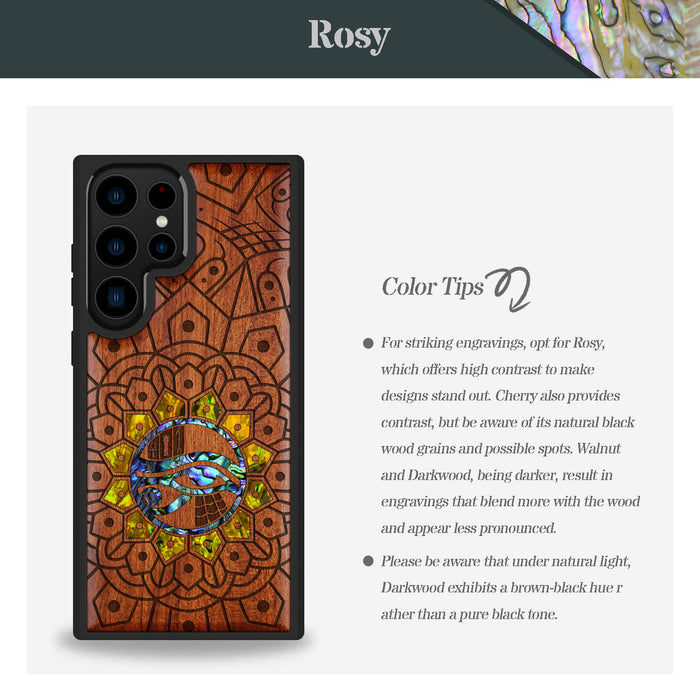 Eternal Horus Mandala, Hand-Inlaid Wood & Mother of Pearl Case - Artisanal Cover for Samsung Galaxy