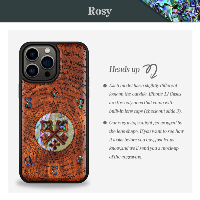 A Heraldic Enigma, Hand-Inlaid Wood & Mother of Pearl Case - Artisanal Cover for Apple iPhone