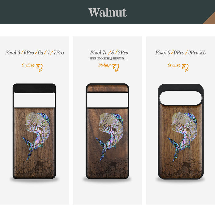 The Majestic Mahi-Mahi, Hand-Inlaid Wood & Mother of Pearl Case - Artisanal Cover for Google Pixel