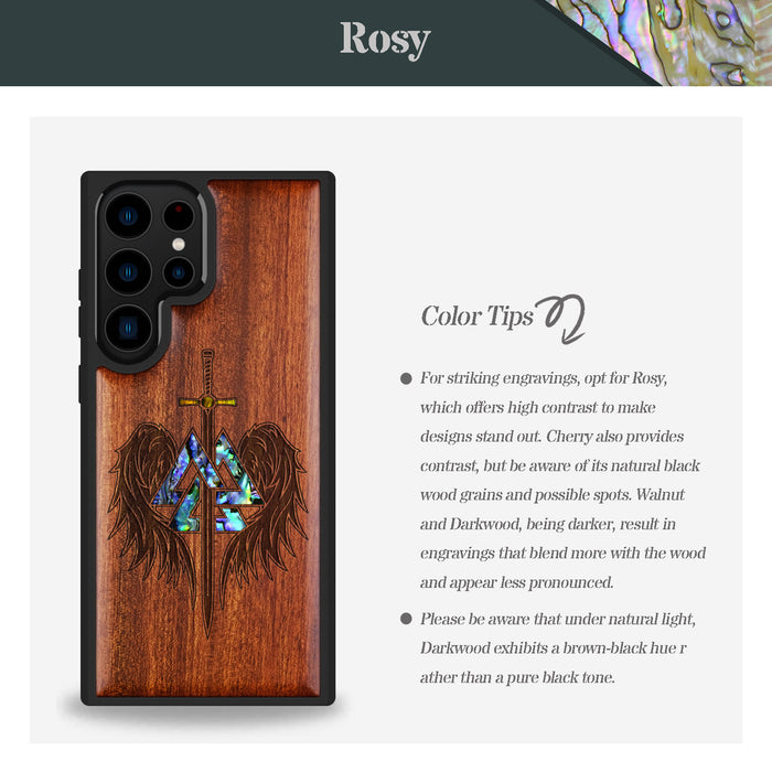 Wings of Valor Essence, Hand-Inlaid Wood & Mother of Pearl Case - Artisanal Cover for Samsung Galaxy