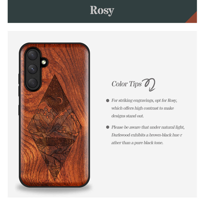 Diamond Nightscape, Classic Engraved Wood & TPU Case - Artisanal Cover for Samsung Galaxy