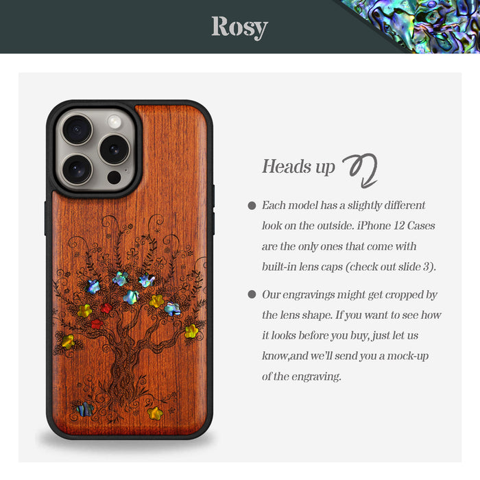 Enchanted Blossom Tree, Hand-Inlaid Wood & Mother of Pearl Case - Artisanal Cover for Apple iPhone