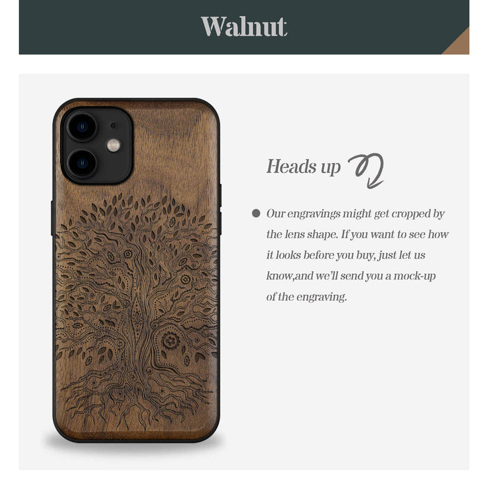 The Line Art Tree of Life, Classic Engraved Wood & TPU Case - Artisanal Cover for Apple iPhone