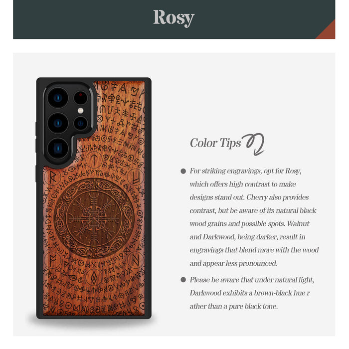 The Shield of Dragons and Awe, Classic Engraved Wood & TPU Case - Artisanal Cover for Samsung Galaxy