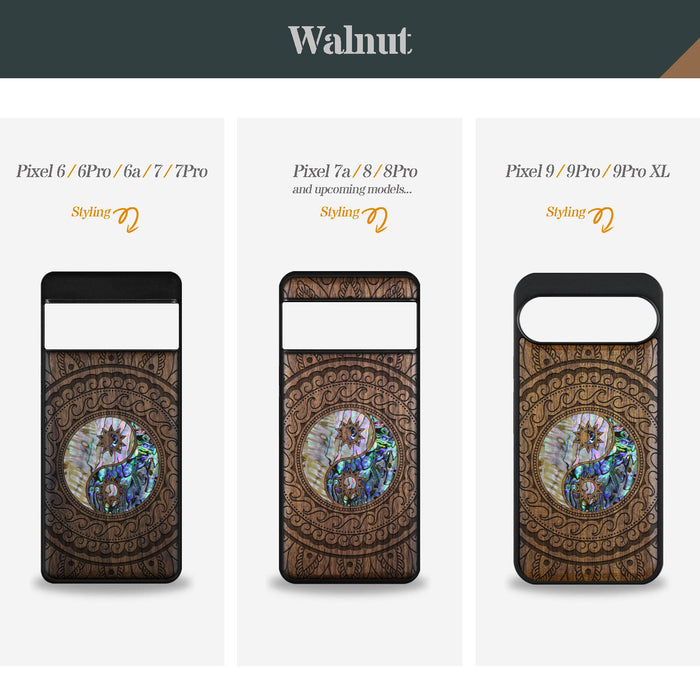 The Yin Yang Paisley, Hand-Inlaid Wood & Mother of Pearl Case - Artisanal Cover for Google Pixel