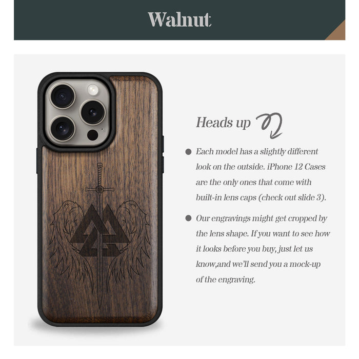 Valknut and Sword, Classic Engraved Wood & TPU Case - Artisanal Cover for Apple iPhone