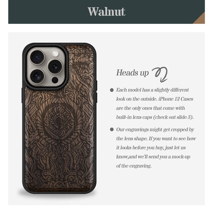 Futhark Alphabet, Classic Engraved Wood & TPU Case - Artisanal Cover for Apple iPhone