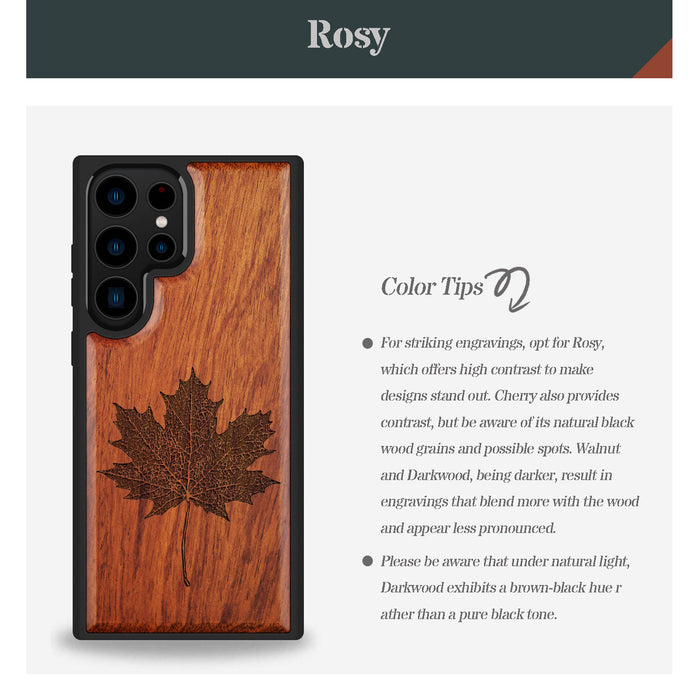 Intricate Maple Leaf Sketch, Classic Engraved Wood & TPU Case - Artisanal Cover for Samsung Galaxy