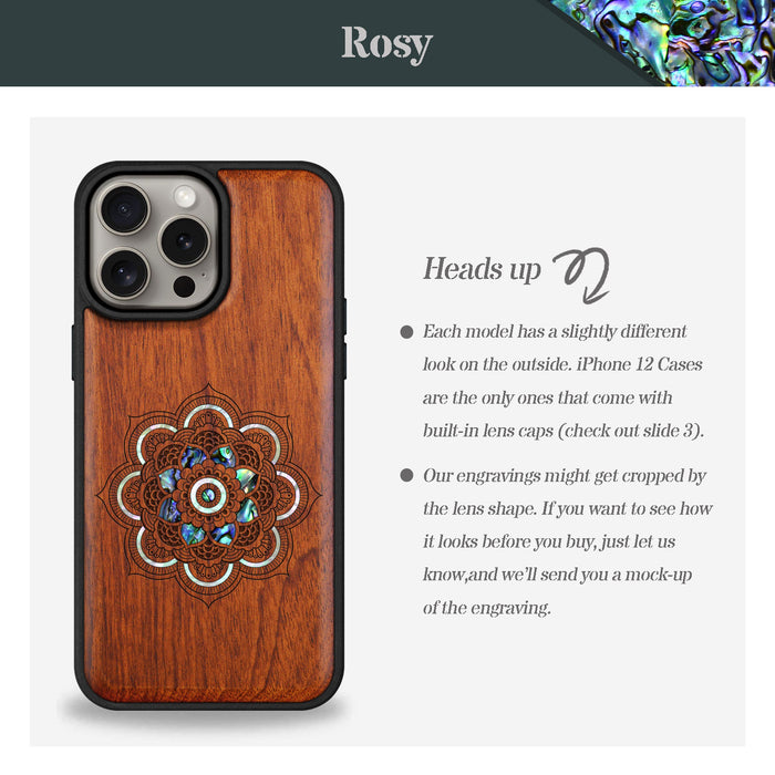 Mystic Floral Harmony, Hand-Inlaid Wood & Mother of Pearl Case - Artisanal Cover for Apple iPhone