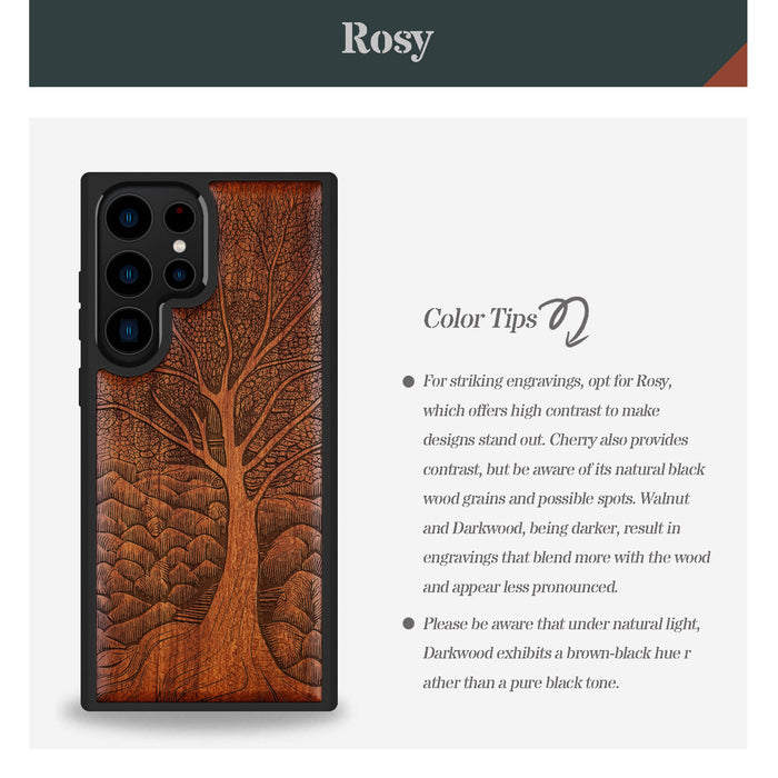 The Lino Print Tree, Classic Engraved Wood & TPU Case - Artisanal Cover for Samsung Galaxy