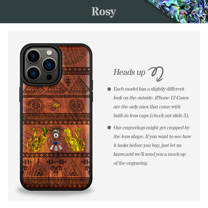 The Symbols of Egypt, Hand-Inlaid Wood & Mother of Pearl Case - Artisanal Cover for Apple iPhone