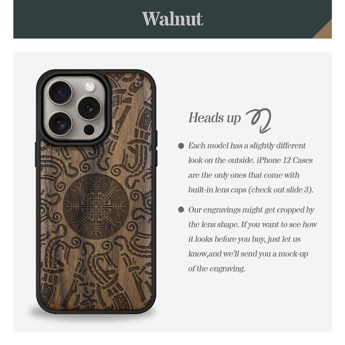 Viking Shield, Classic Engraved Wood & TPU Case - Artisanal Cover for Apple iPhone