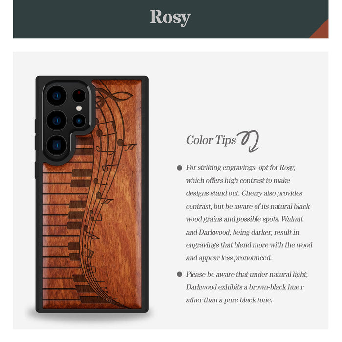 Melodic Waves, Classic Engraved Wood & TPU Case - Artisanal Cover for Samsung Galaxy