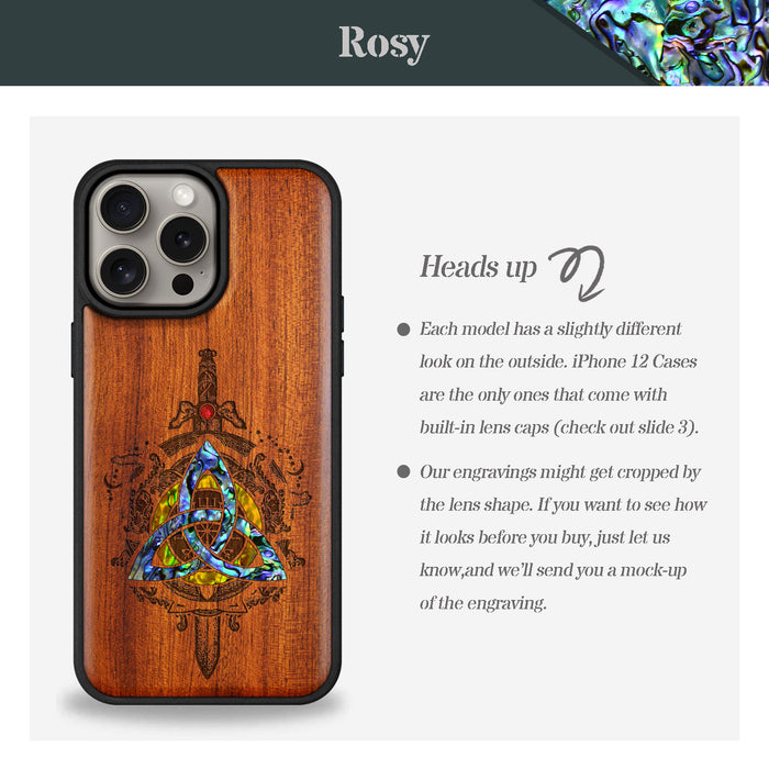 Norse Emblems, Hand-Inlaid Wood & Mother of Pearl Case - Artisanal Cover for Apple iPhone