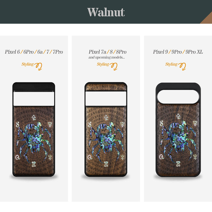 Shadows of the Web, Hand-Inlaid Wood & Mother of Pearl Case - Artisanal Cover for Google Pixel