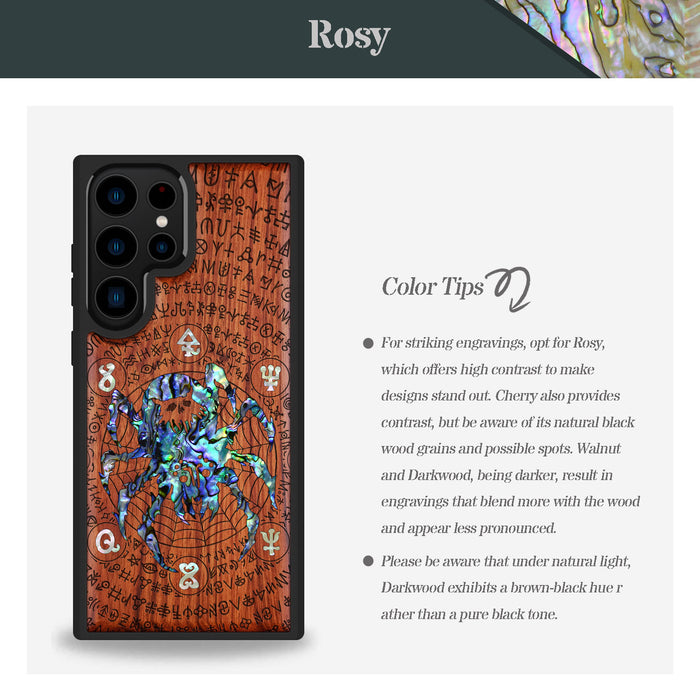 Shadows of the Web, Hand-Inlaid Wood & Mother of Pearl Case - Artisanal Cover for Samsung Galaxy