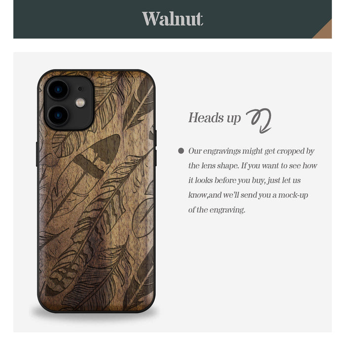 The Feathered Array, Classic Engraved Wood & TPU Case - Artisanal Cover for Apple iPhone