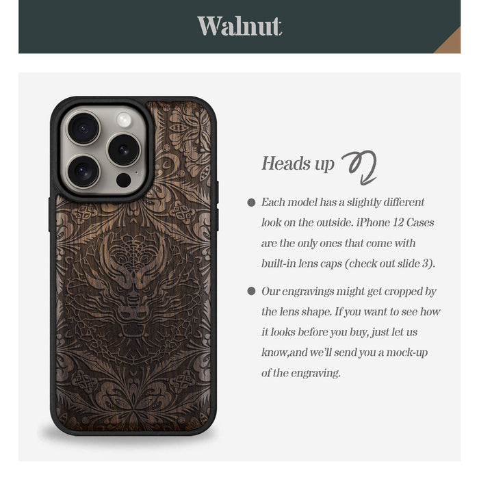 The Dragon's Gaze Mandala, Classic Engraved Wood & TPU Case - Artisanal Cover for Apple iPhone