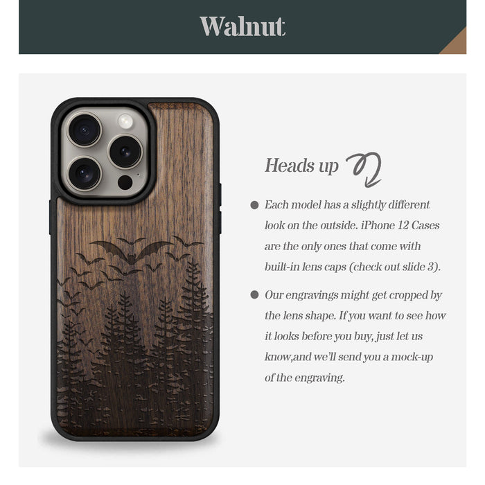 Bats Over the Forest, Classic Engraved Wood & TPU Case - Artisanal Cover for Apple iPhone