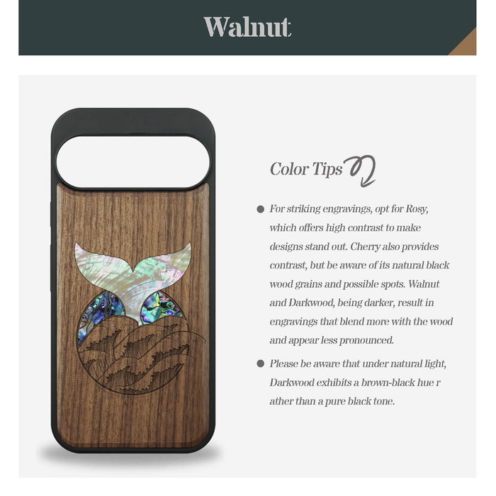 The Whale's Tail, Hand-Inlaid Wood & Mother of Pearl Case - Artisanal Cover for Google Pixel