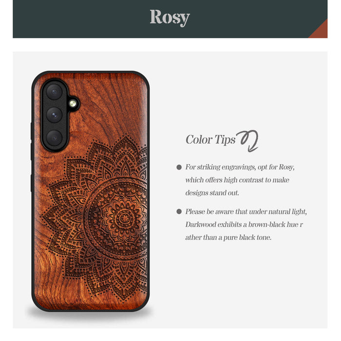 The Half Mandala Lace Art, Classic Engraved Wood & TPU Case - Artisanal Cover for Samsung Galaxy