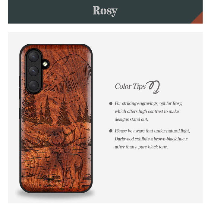 An Enthralling Natural Landscape Illustration, Classic Engraved Wood & TPU Case - Artisanal Cover for Samsung Galaxy