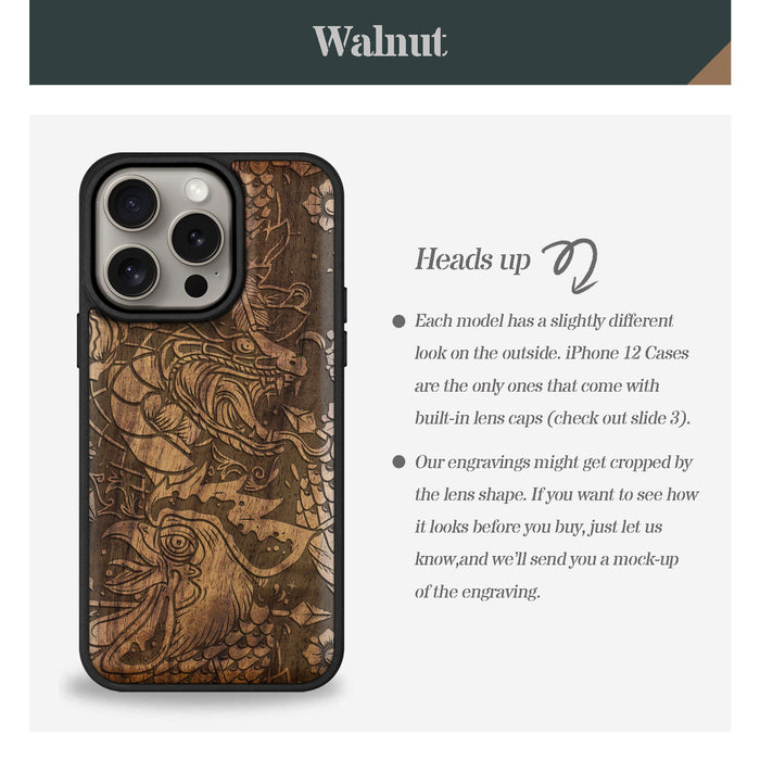 Fierce Mythical Clas, Classic Engraved Wood & TPU Case - Artisanal Cover for Apple iPhone