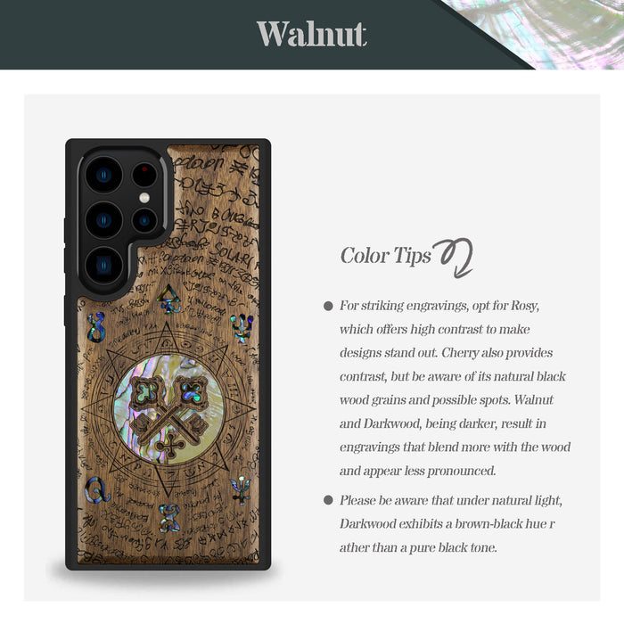 A Heraldic Enigma, Hand-Inlaid Wood & Mother of Pearl Case - Artisanal Cover for Samsung Galaxy