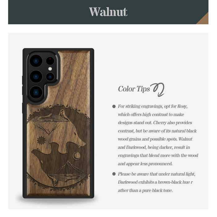 Yin-Yang Wolf, Classic Engraved Wood & TPU Case - Artisanal Cover for Samsung Galaxy