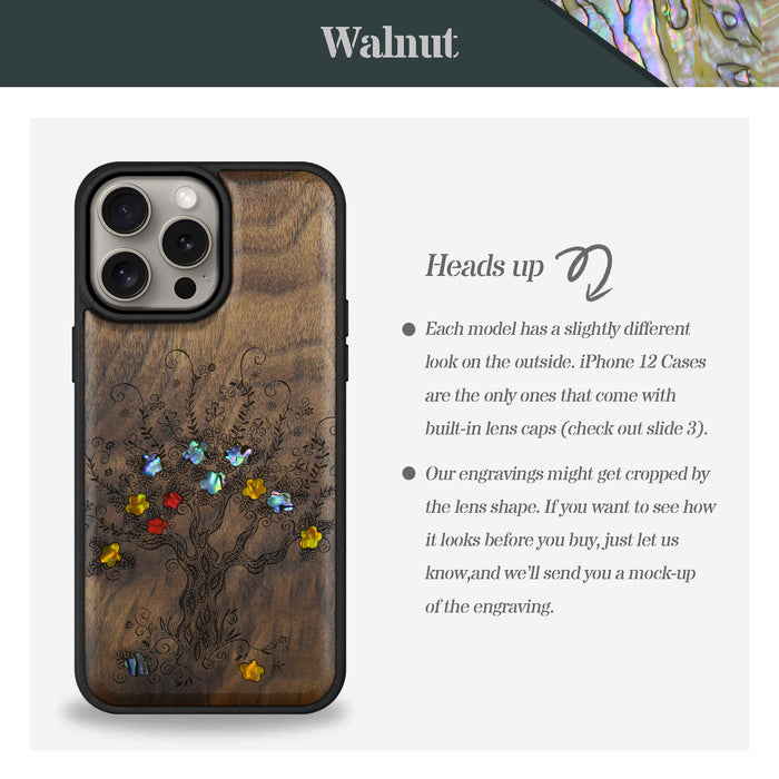 Enchanted Blossom Tree, Hand-Inlaid Wood & Mother of Pearl Case - Artisanal Cover for Apple iPhone