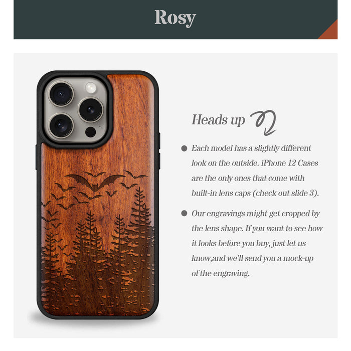 Bats Over the Forest, Classic Engraved Wood & TPU Case - Artisanal Cover for Apple iPhone