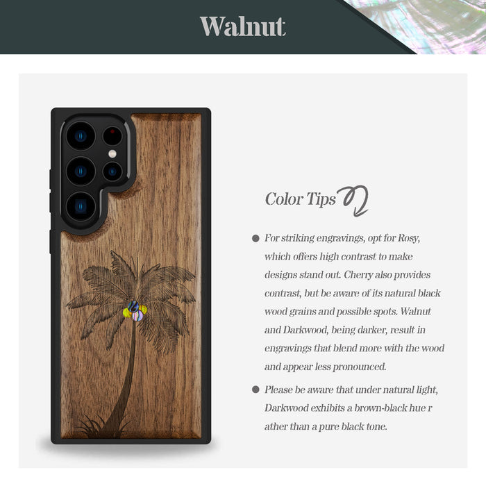 The Palm Tree, Hand-Inlaid Wood & Mother of Pearl Case - Artisanal Cover for Samsung Galaxy