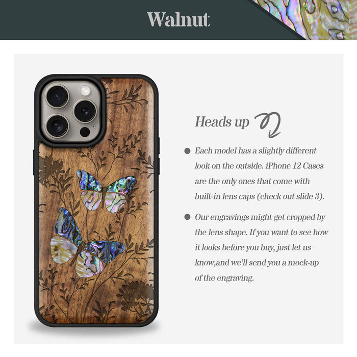 A Dance of Nature, Hand-Inlaid Wood & Mother of Pearl Case - Artisanal Cover for Apple iPhone