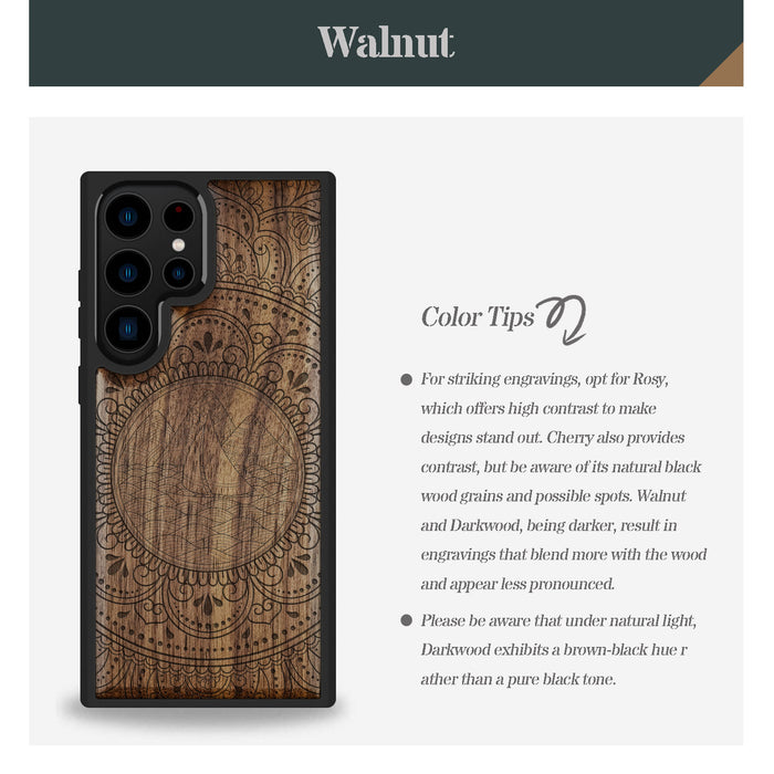 Serenity Mandala, Classic Engraved Wood & TPU Case - Artisanal Cover for Samsung Galaxy