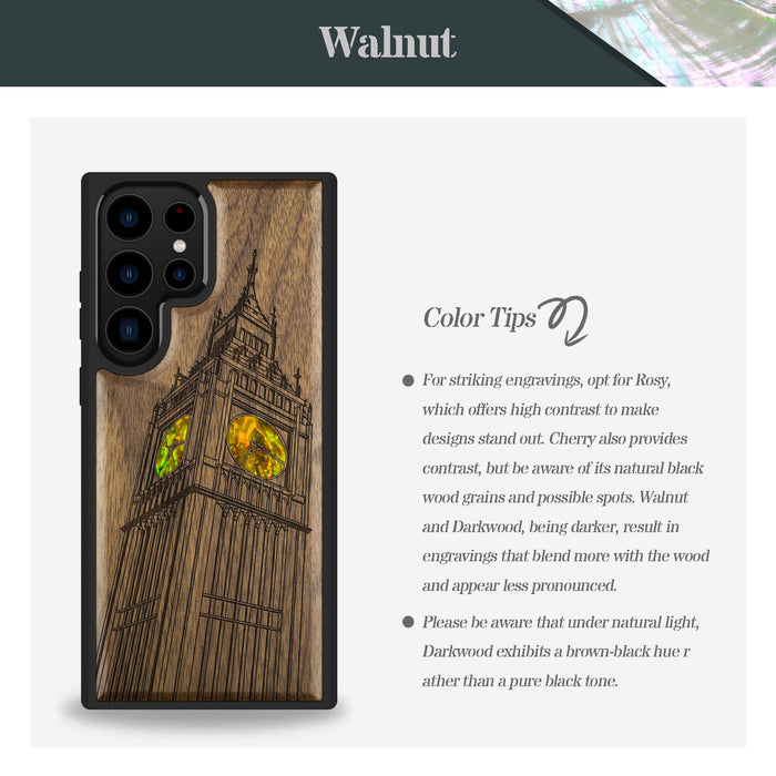 The Big Ben of London, Hand-Inlaid Wood & Mother of Pearl Case - Artisanal Cover for Samsung Galaxy