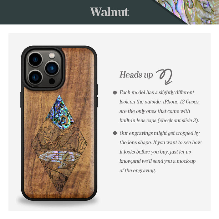 A Glimpse into the Starlit Wilderness, Hand-Inlaid Wood & Mother of Pearl Case - Artisanal Cover for Apple iPhone