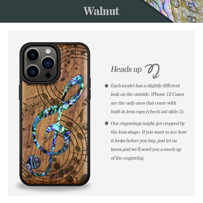 The Grand Clef and Musical Notes, Hand-Inlaid Wood & Mother of Pearl Case - Artisanal Cover for Apple iPhone