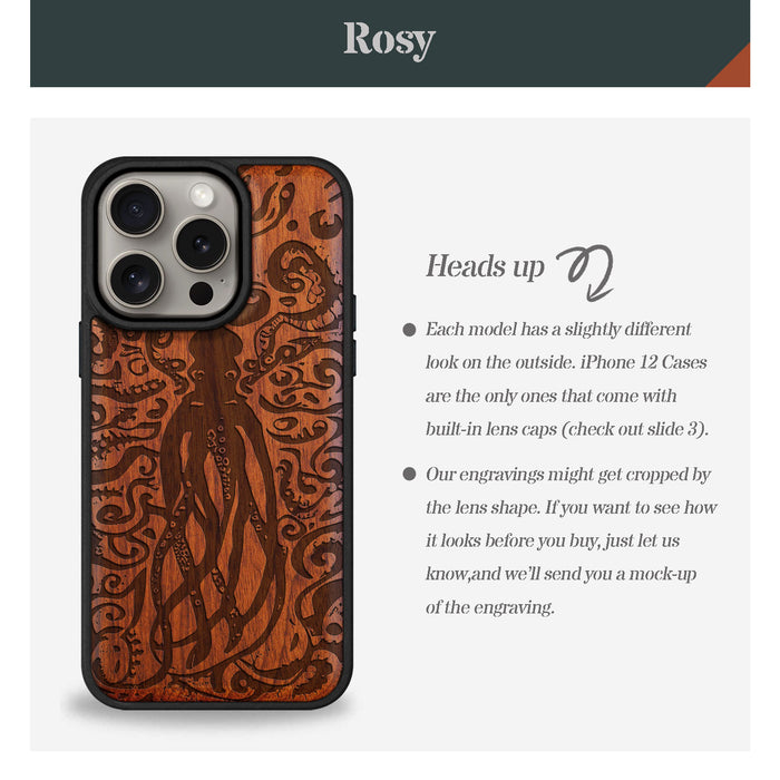 The Octopus's Nocturne, Classic Engraved Wood & TPU Case - Artisanal Cover for Apple iPhone