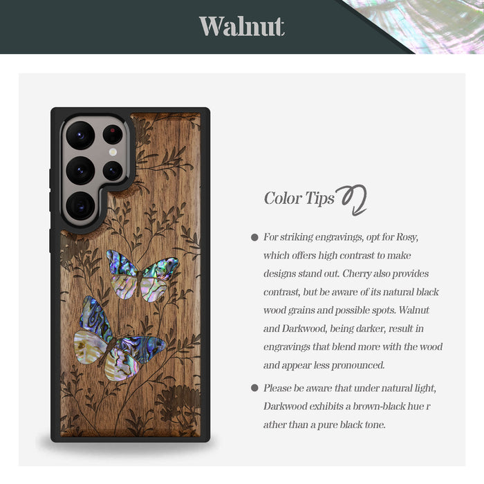 A Dance of Nature, Hand-Inlaid Wood & Mother of Pearl Case - Artisanal Cover for Samsung Galaxy