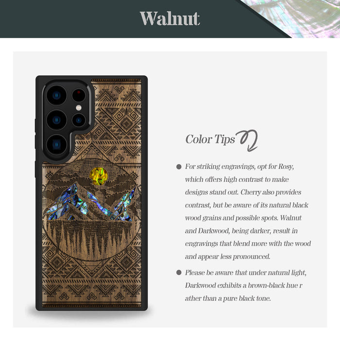 The Lens of Nature, Hand-Inlaid Wood & Mother of Pearl Case - Artisanal Cover for Samsung Galaxy