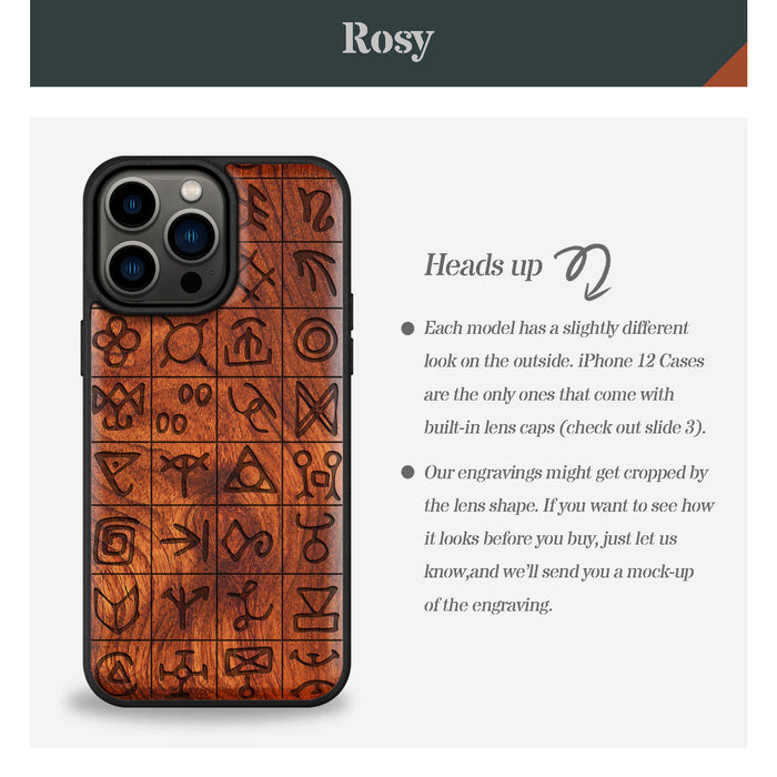 Mystical Runes, Classic Engraved Wood & TPU Case - Artisanal Cover for Apple iPhone