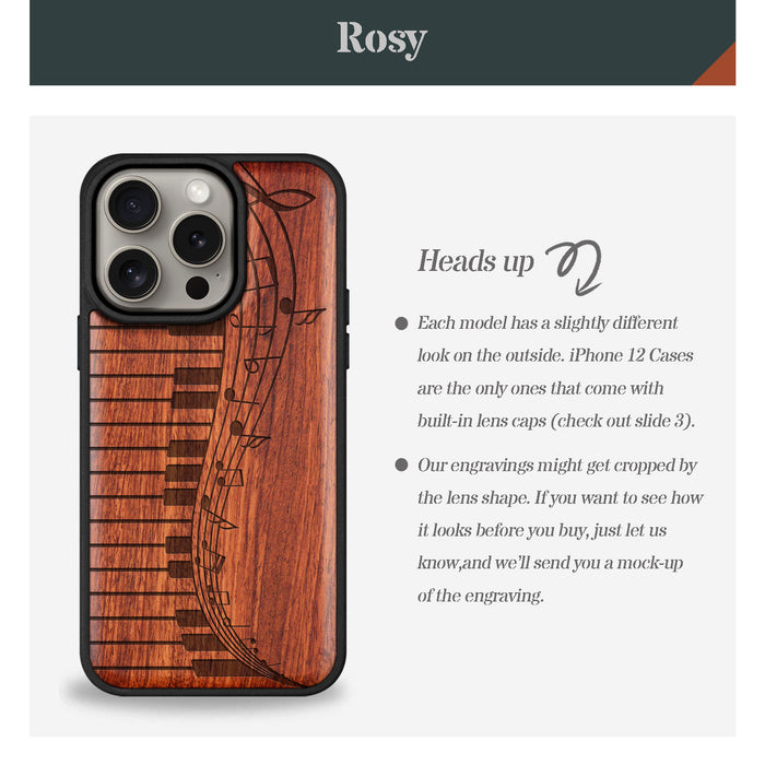 Melodic Waves, Classic Engraved Wood & TPU Case - Artisanal Cover for Apple iPhone