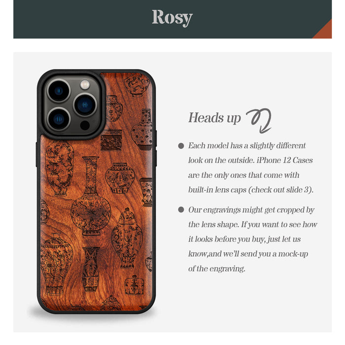 The Art of Chinese Ceramic Design, Classic Engraved Wood & TPU Case - Artisanal Cover for Apple iPhone