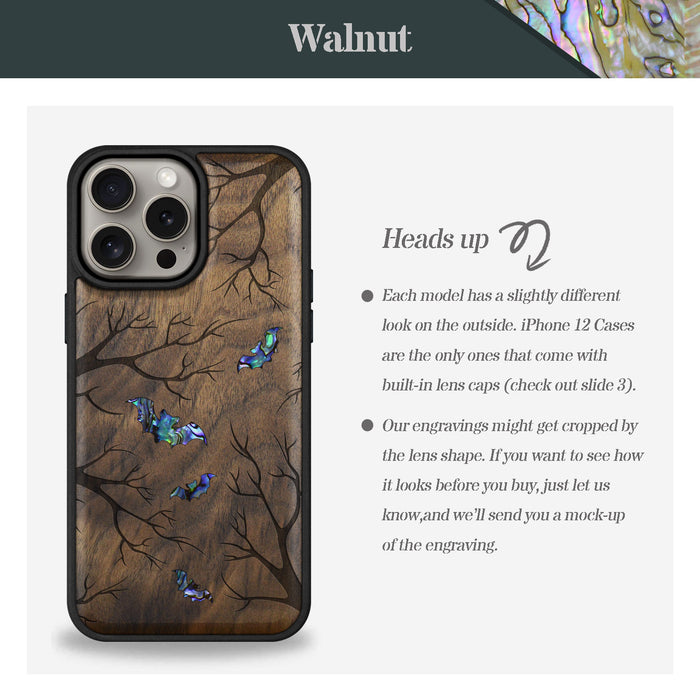 Shadows of the Night, Hand-Inlaid Wood & Mother of Pearl Case - Artisanal Cover for Apple iPhone