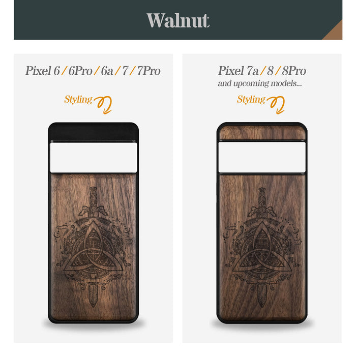 Norse Emblems, Classic Engraved Wood & TPU Case - Artisanal Cover for Google Pixel